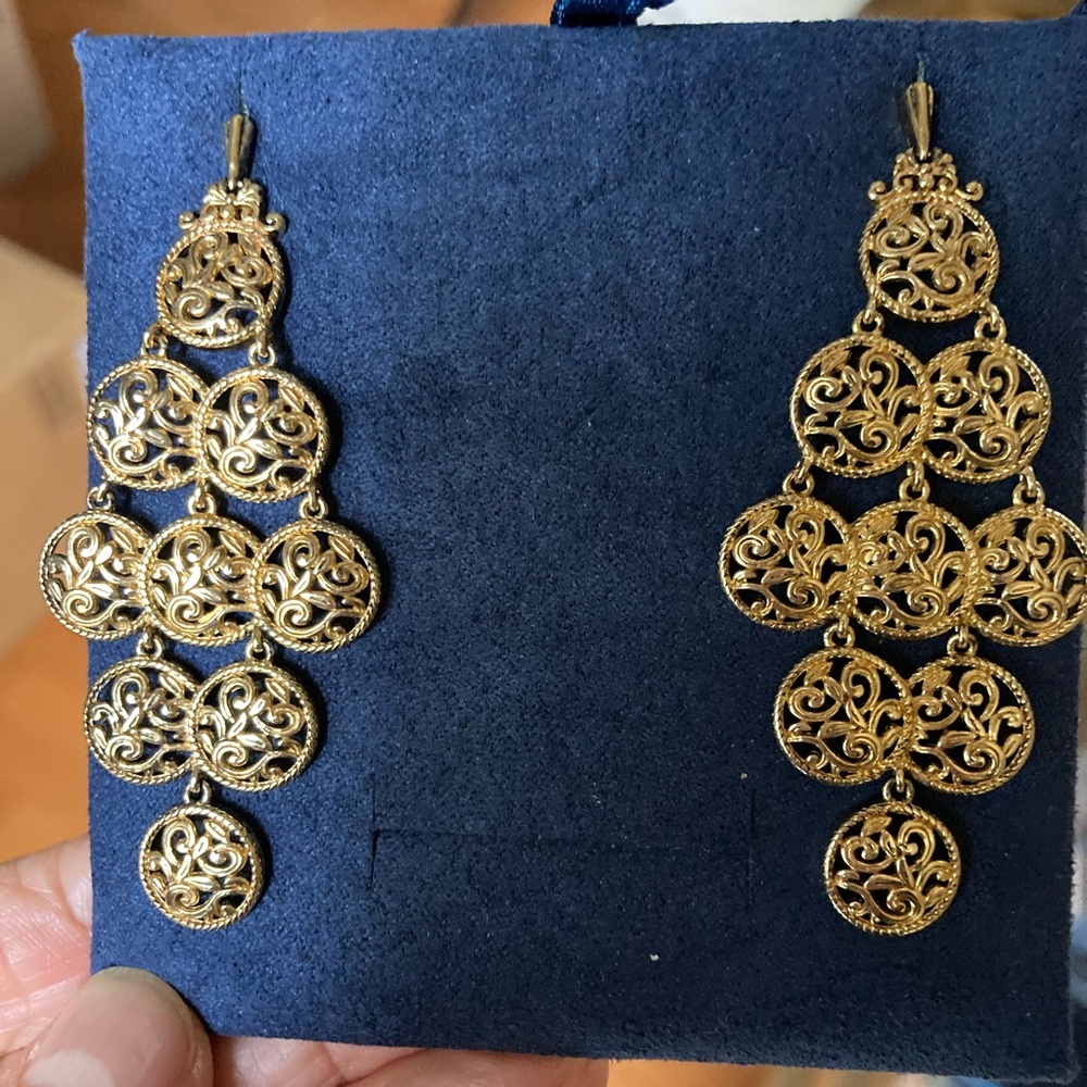 Gold Plated Reticulated Drop Earrings NWOT